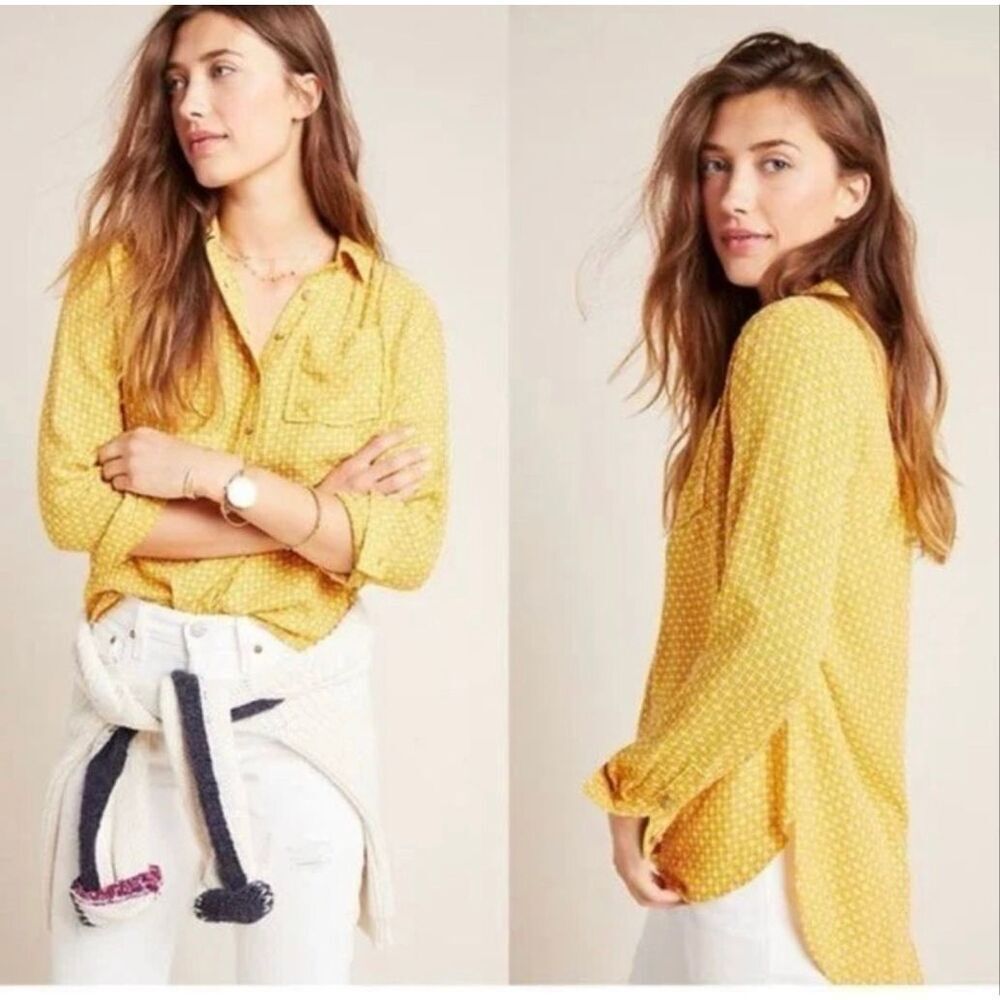 By Anthropologie yellow button back blouse size small